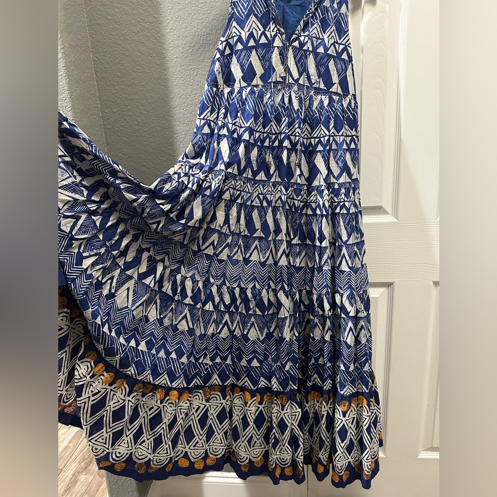 Anthropologie blue abstract tiered maxi dress size XS/S - Picture 7 of 12